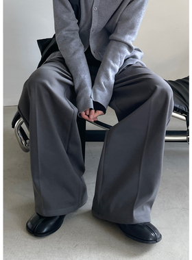 ZINGUP磨毛厚实质感阔腿裤春秋休闲毛呢中低腰垂感西裤男宽松直筒