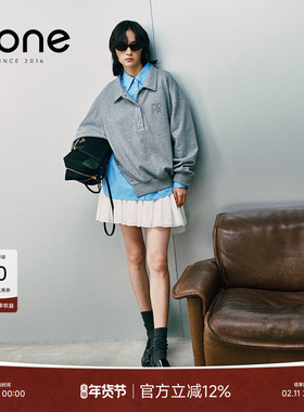 none 2025春新款polo领简约灰色卫衣女不规则设计感小众叠穿百搭