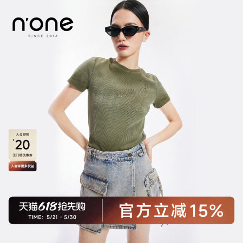 n'one经典圆领烫钻字母T恤