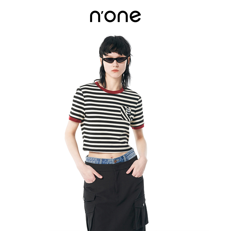 NONE短休闲常规条纹T恤女