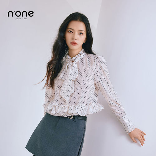 none浪漫蝴蝶结波点衬衫上衣