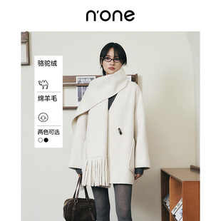 百搭围领 中长款 none 绵羊毛骆驼绒混纺双面呢大衣女冬新款