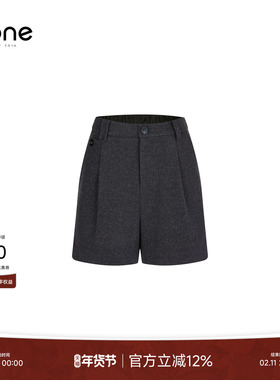 none 气质灰色短裤女2025冬季新款高腰捏褶显腿长小个子百搭裤子