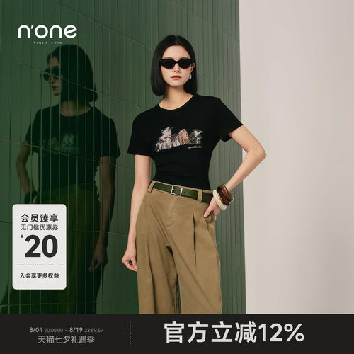 none小狗印花修身显瘦短袖T恤
