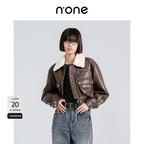 none遮肉显瘦工装口袋皮衣外套