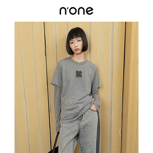 T恤女叠穿针织衫 none 饰可脱卸真两件针织衫 重工LOGO装 冬新款