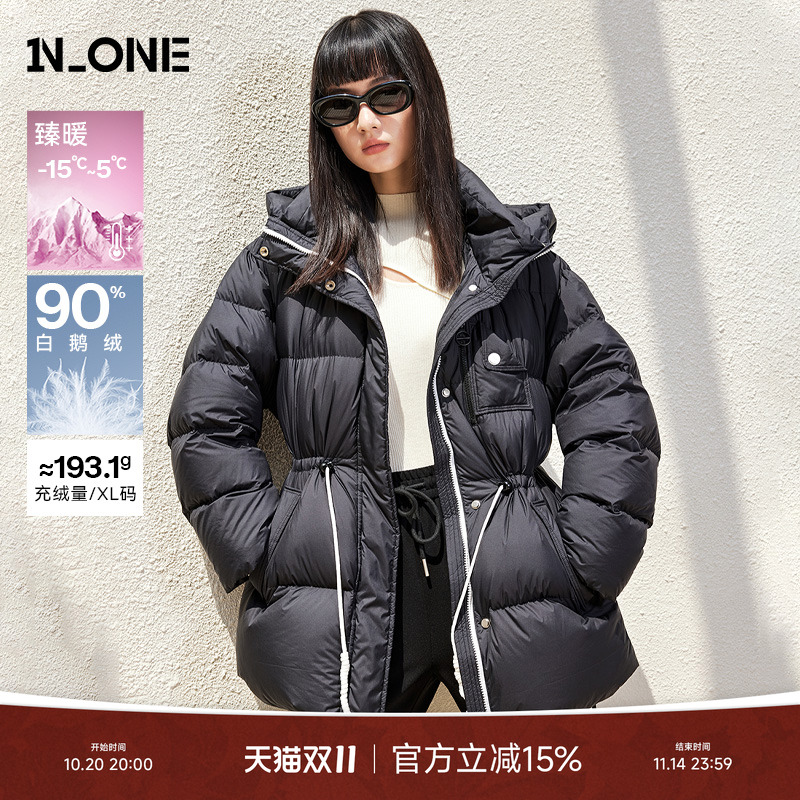 NONE通勤鹅绒连帽毛领鹅绒服