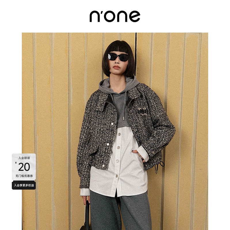 none立领皮质镶边夹克外套