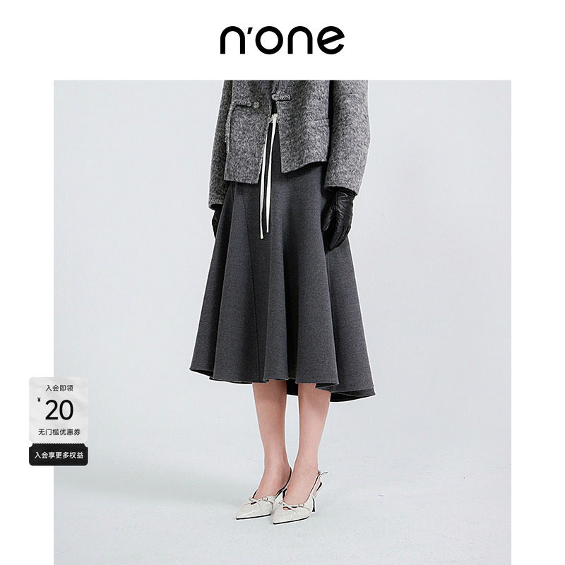 none抽绳松紧腰翻盖设计半身裙