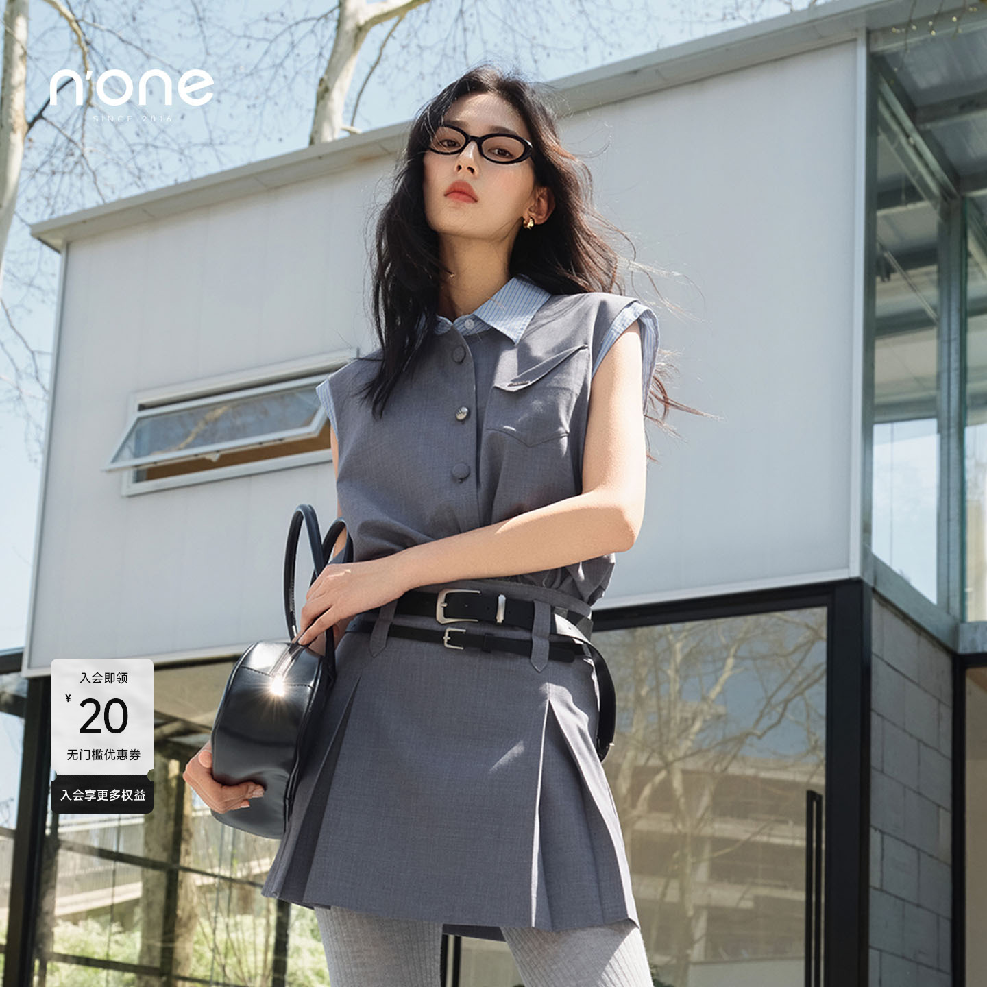 none经典衬衫翻领假两件撞色马甲