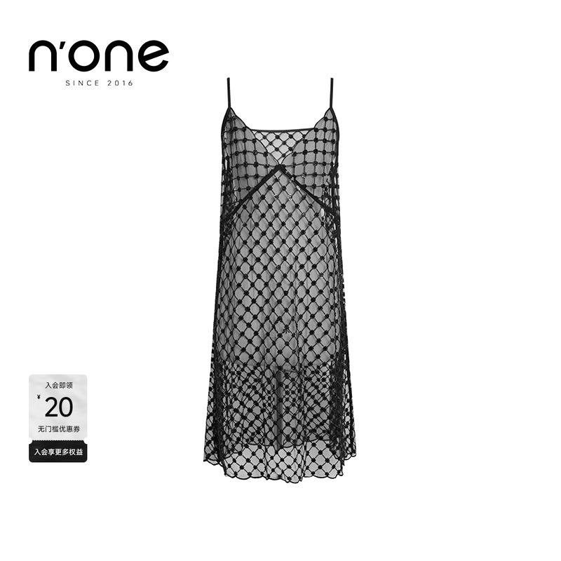 none重工珠片吊带V领连衣裙