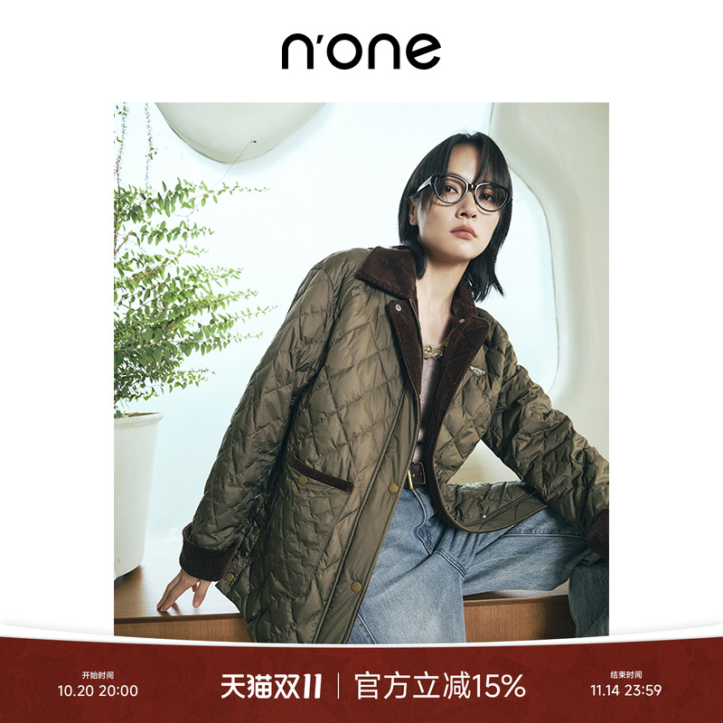 none灯芯绒拼接设计双贴袋羽绒服