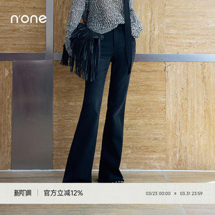 百搭神裤 none 复古毛边显瘦长裤 女2026春新款 黑色高腰喇叭牛仔裤