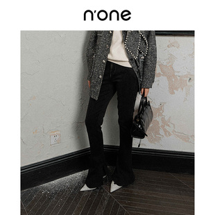 黑色喇叭裤 新款 管牛仔裤 女修身 脚 none 显瘦气质菱形裤 冬季