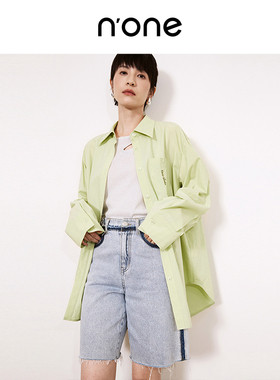 none 新款减龄洋气衬衫女宽松慵懒风中长款休闲下摆不规则上衣女