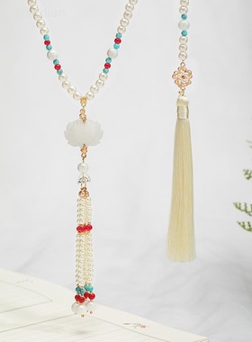 儿童古风项链汉服宫廷配饰明制复古百搭软璎珞长背云颈饰白莲流苏