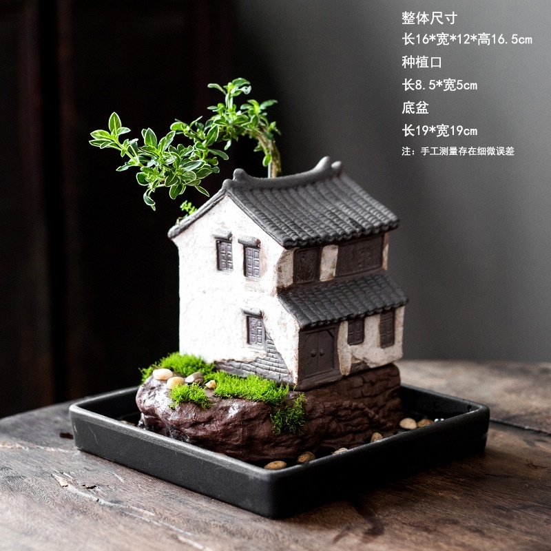 微景观国风江南雪景沙盘亭桥门假山造景材料DIY装饰品配件小摆件