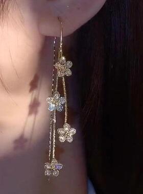 diy感朵精致花流苏长款耳环轻F25425女小众设计耳线202奢2年