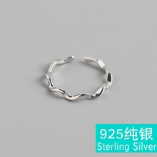 女生高级胖mm家细圈设计大号码纽纹戒指S925纯银莫比乌斯波浪细线2