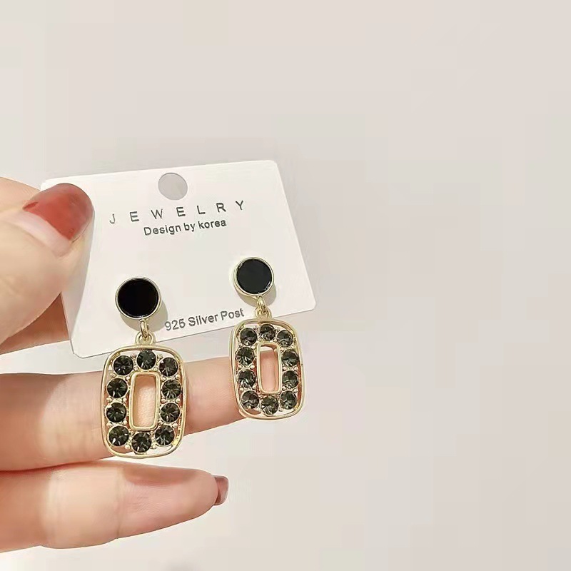 diyS925银针新款镶钻灰几何网设