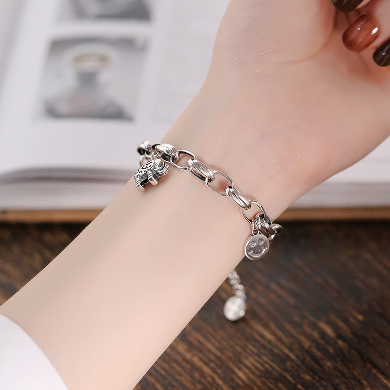 diyS925复古做旧大象笑脸设计感