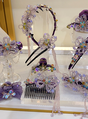 q23高级感水晶花朵流苏抓夹2025新款后脑盘发鲨鱼夹一字横夹发饰