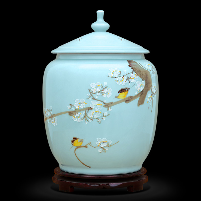 景德镇陶瓷特大号带盖手绘茶叶罐普洱茶中药材茶饼干货储存罐米缸