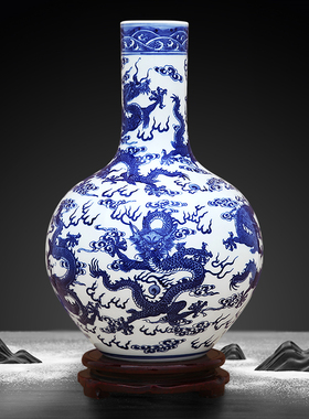 景德镇瓷器中式彷古花瓶工艺品客厅摆件家居玄关博古架装饰品瓷瓶