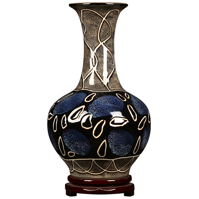 景德镇陶瓷客厅新中式窑变花瓶办公室摆件装饰玄关酒柜瓷器工艺品