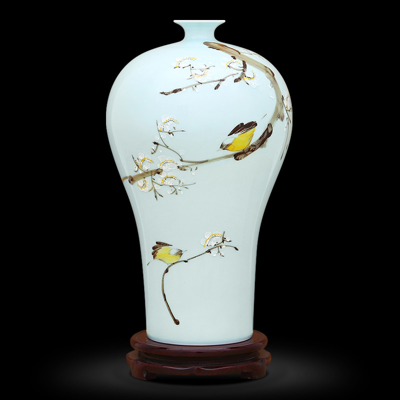 傲世瓷业 手绘影青釉喜上眉梢梅瓶