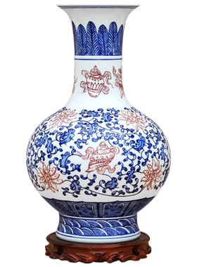傲世瓷业手绘青花瓷釉里红花瓶