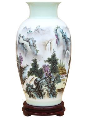 景德镇陶瓷器中式粉彩瓷花瓶工艺品客厅摆件玄关电视柜装饰品瓷瓶