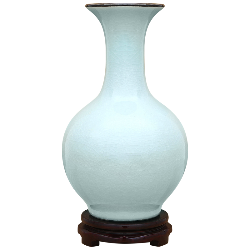 景德镇陶瓷器仿古天青裂纹花瓶摆件客厅插花器工艺品干花装饰瓶