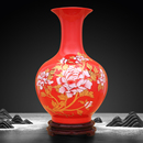 景德镇陶瓷器大号中国红色花瓶摆件客厅装 饰品喜庆结婚庆工艺摆设