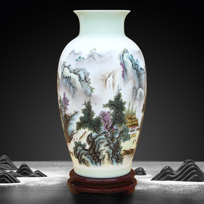 景德镇陶瓷器中式粉彩瓷花瓶工艺品客厅摆件玄关电视柜装饰品瓷瓶