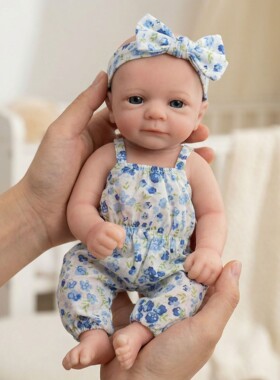 NPK重生娃娃12英寸蓝色碎花吊带连体衣Q弹felicia可拉扯生日礼物