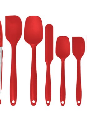 出口烘焙食品级刮刀7件硅胶一体式蛋糕红色油刷抹刀刮铲