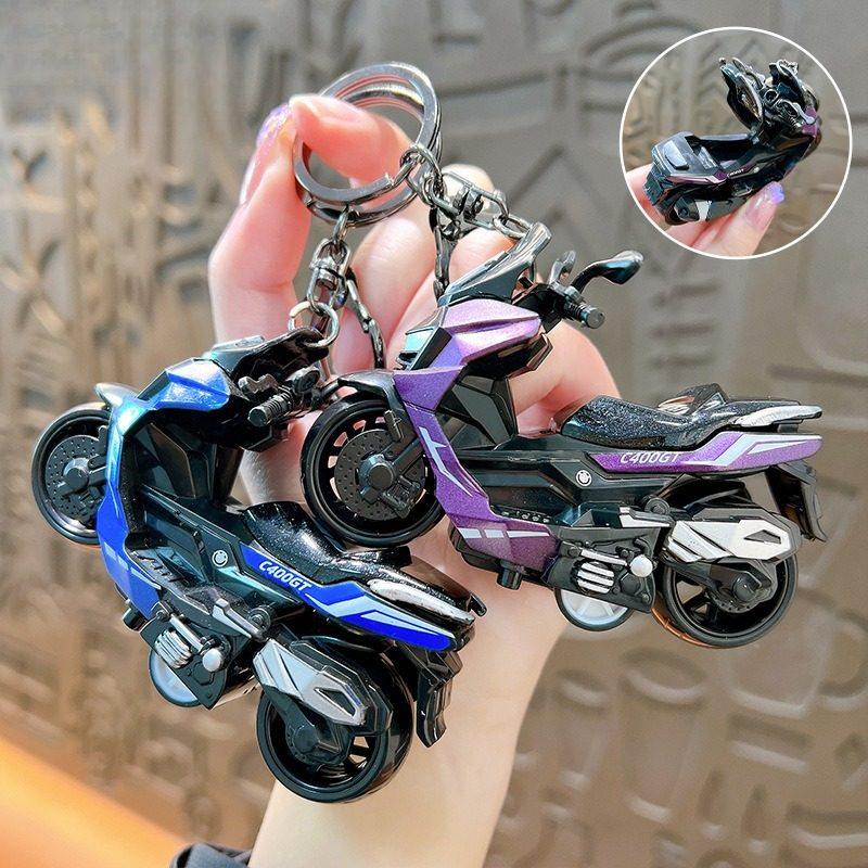 车钥匙链男款创意合金回力摩托车钥匙扣仿真踏板玩具车模型钥