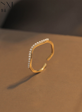 珍珠素圈戒指2024年网红爆款设计小众开口食指戒女轻奢高级感指环