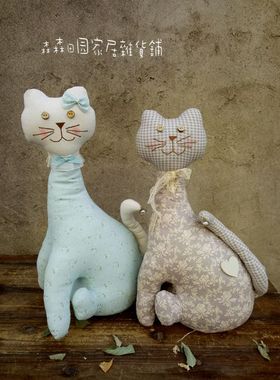 法国布艺猫咪美式乡村风古董娃娃