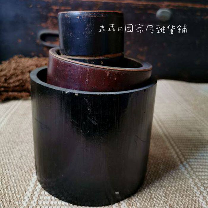 日本回流大漆笔筒竹子桐木头印尼盒文房用品创意书房家居装饰摆件