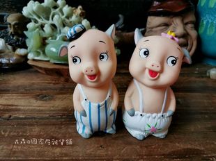 日本回流可爱摆件情侣生肖猪创意中古存钱罐送女友生日礼物装饰品