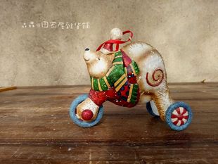 怀旧老铁皮小动物世界马戏团玩耍小熊复古做旧年代工艺品装饰摆件