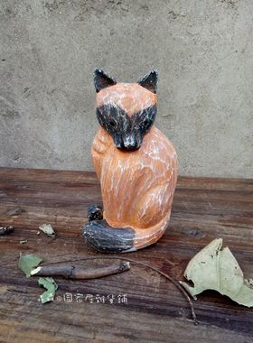 美式乡村实木雕刻手绘可爱风摆件