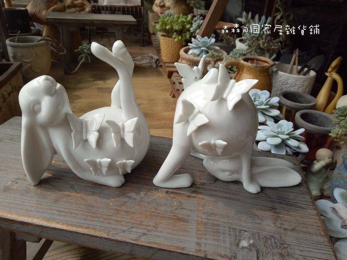 美式陶瓷兔子雕花蝴蝶家居装饰品客厅餐厅电视柜样板房摆件礼物