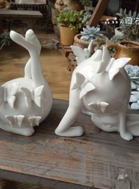 美式风兔子雕花蝴蝶餐厅装饰品