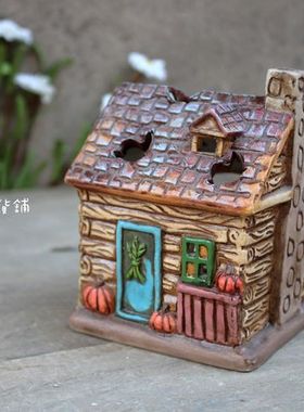 样品复古做旧小木屋烛台家居装饰