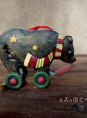 小熊马戏团铁艺复古做旧装饰摆件