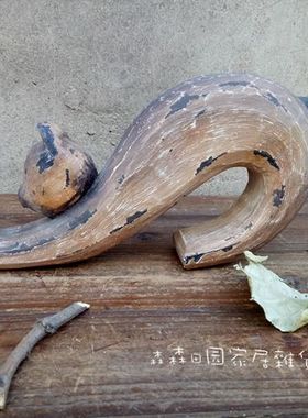 手工雕刻复古做旧伸懒腰家居装饰