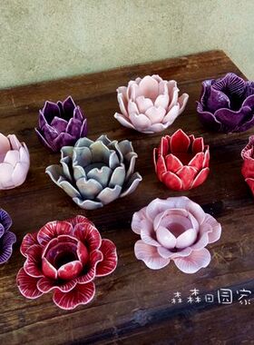 陶瓷立体花朵烛台情人节工艺品